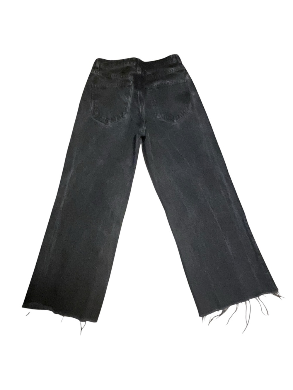 Zara Black Wide Leg Crop Jeans Raw Hem High Rise Size 4 Minimalist Streetwear - Picture 3 of 4